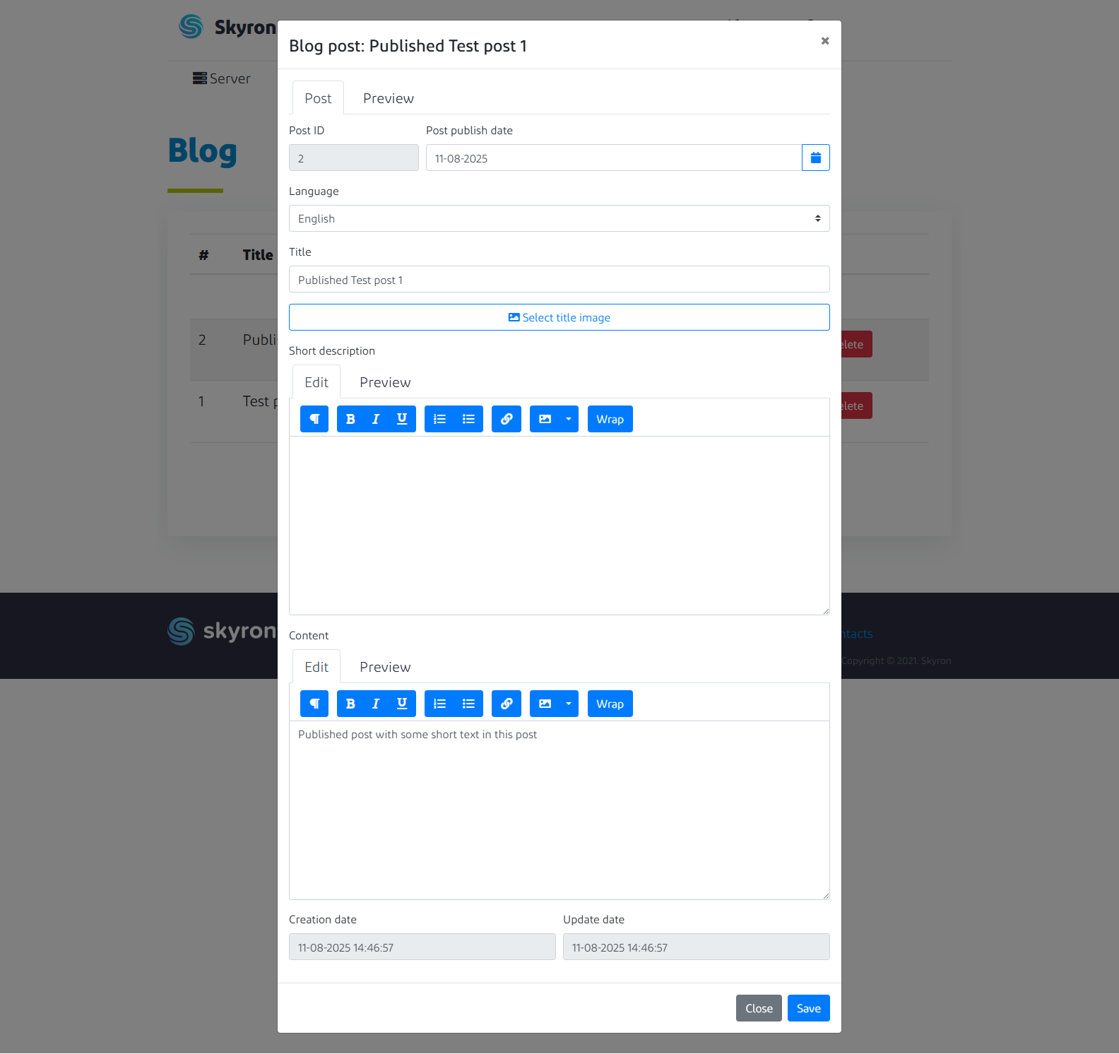 Admin blog post editing