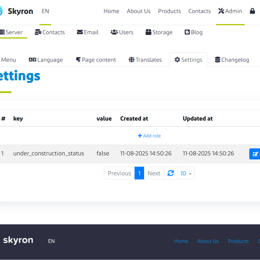 Admin main settings configuration