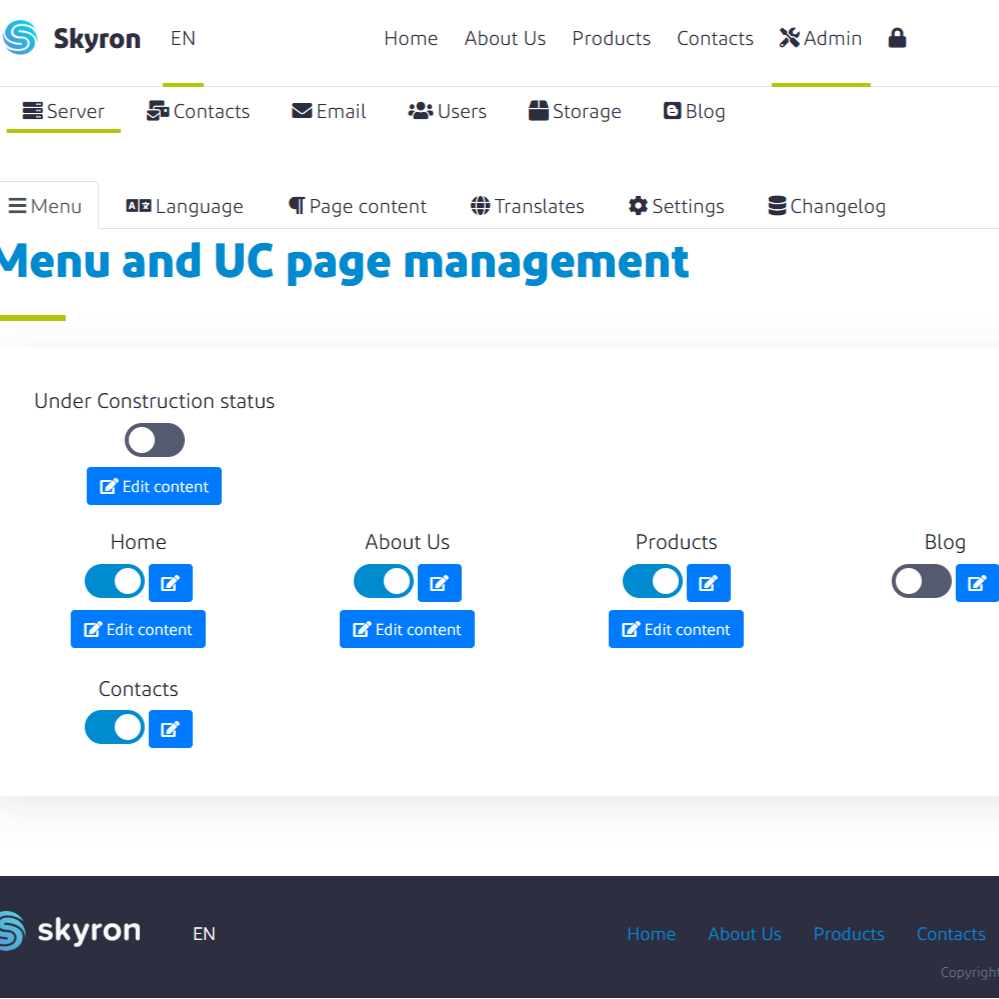 Admin menu configuration