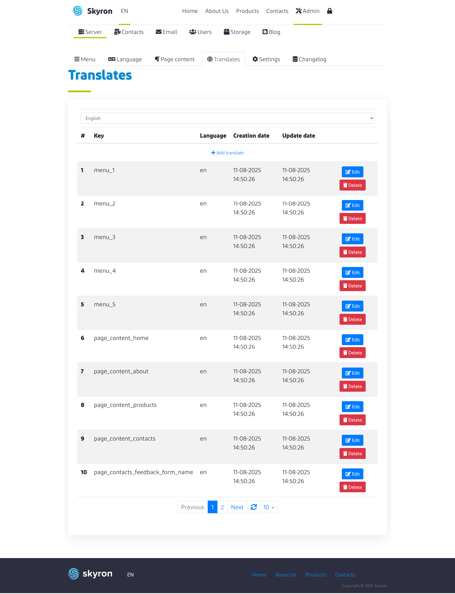 Admin translate configuration